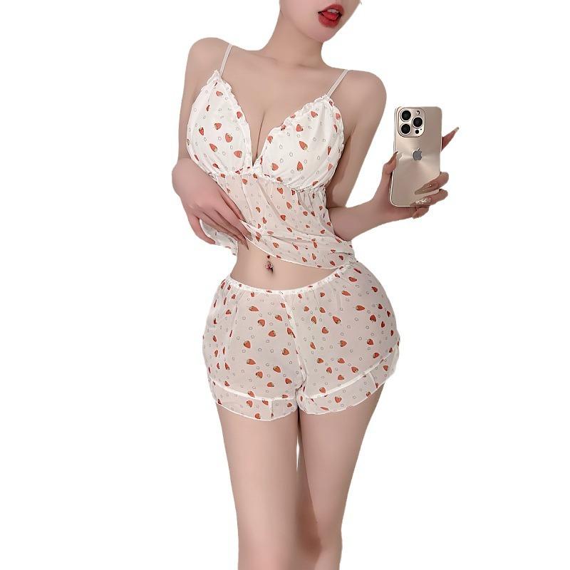 Sexy lingerie Sexy pure desire suspender floral loungewear with chest pad two-piece suit flirting