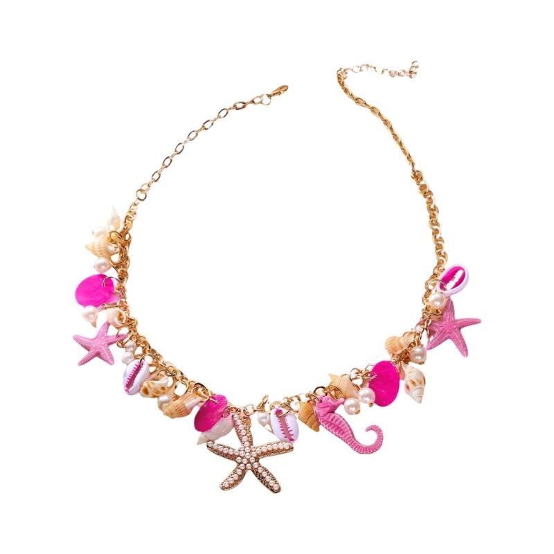 Bohemian Style Alloy Shell Necklace With Ocean Theme Beach Clavicle Chain Adornment For Women Beach Vacation Accessory красный