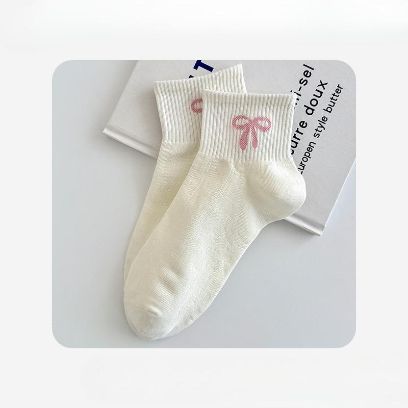 Female Spring and Summer Versatile Cartoon Cute College Style Bow Student Tube Cotton Socks