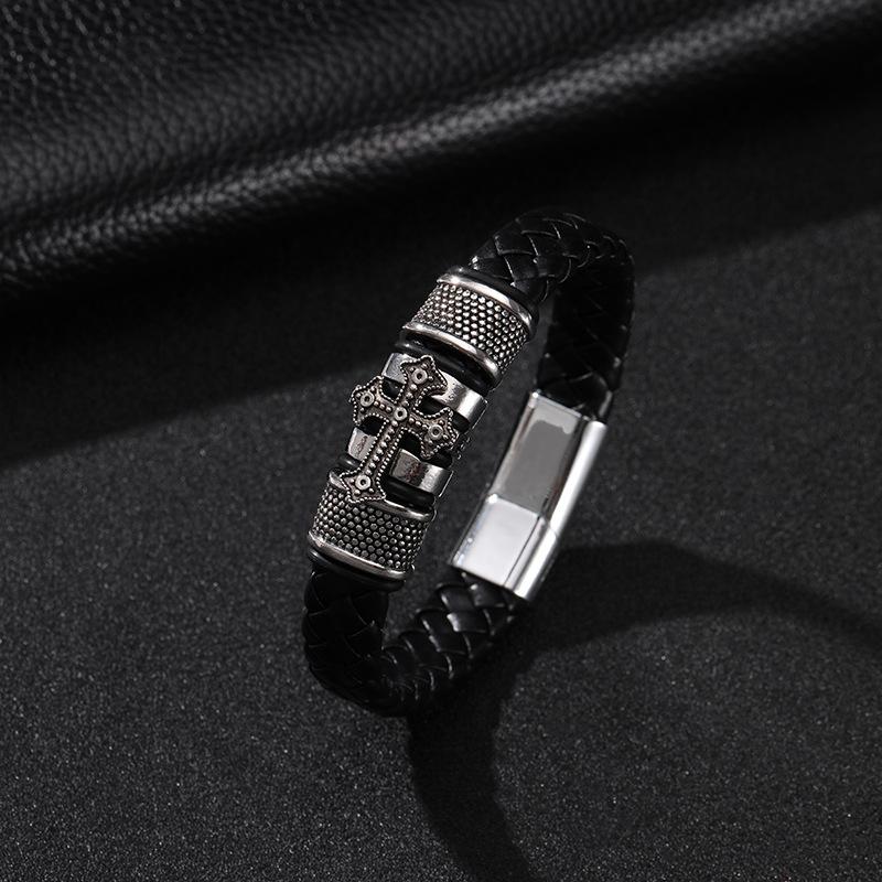 Yunjin geflochtenes Armband Temu geflochtenes Kreuz Herren Lederarmband, Armband Punk-Stil Armband