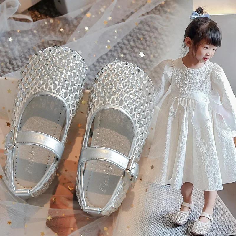 Girls Sandals Sparkling Hollowed-Out Princess Shoes for Kids 2025 Summer New Flat Shoes Mesh Toddlers Breathable Ins