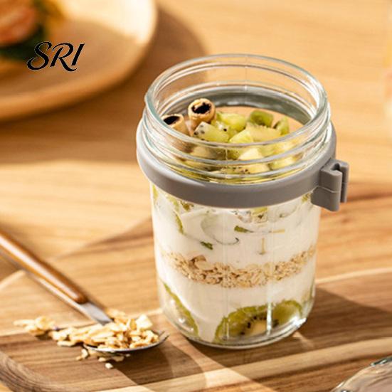 BPA-free Glass Food Container Overnight Oats Containers with Airtight Lid & Spoon 350ml Breakfast for Yogurt Clear Cereal Storage Jar Salad