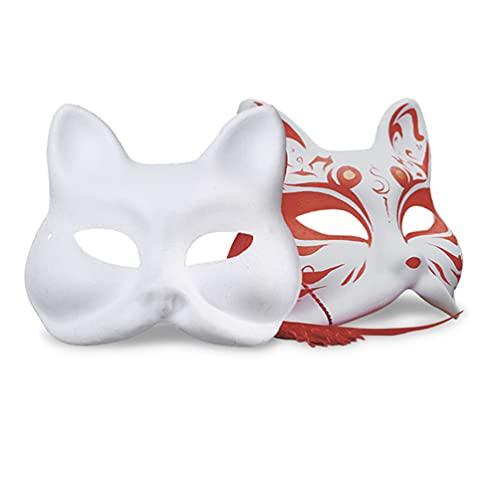 [EXCEART] [ ] DIY Unpainted Fox Masks, Cat Masks, Half Masks, Animal Fox Shape, Paper Pulp, Blank Face, Ball, Costume Party, White, 15 Pieces