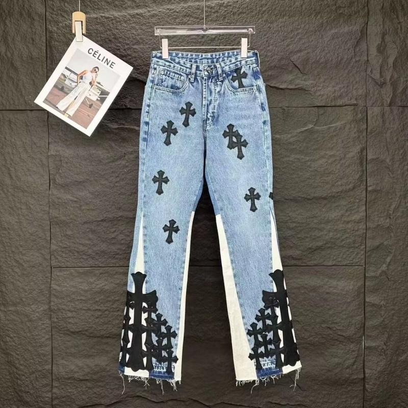Mens Slim Fit Jeans Punk Style Distressed Printed Denim Pants Teens Casual Wear
