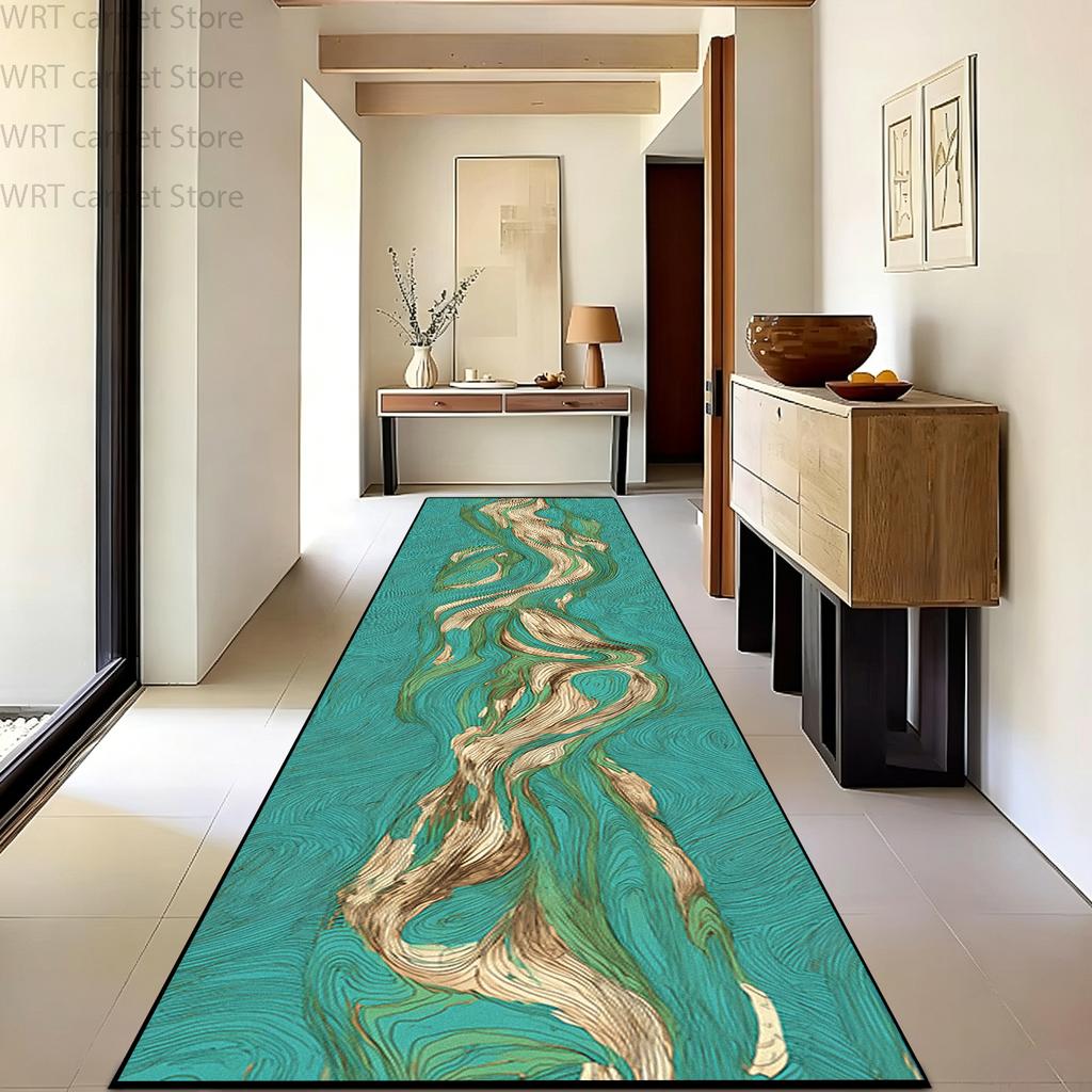 Retro Abstract Style Green Soft Long Corridor Carpet Luxury Machine Washable Runner Rug Foldable Decoration Home Passageway Mat