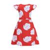 New children's girls' dress cosplay Liluo red dress with flutter sleeves and leaf print