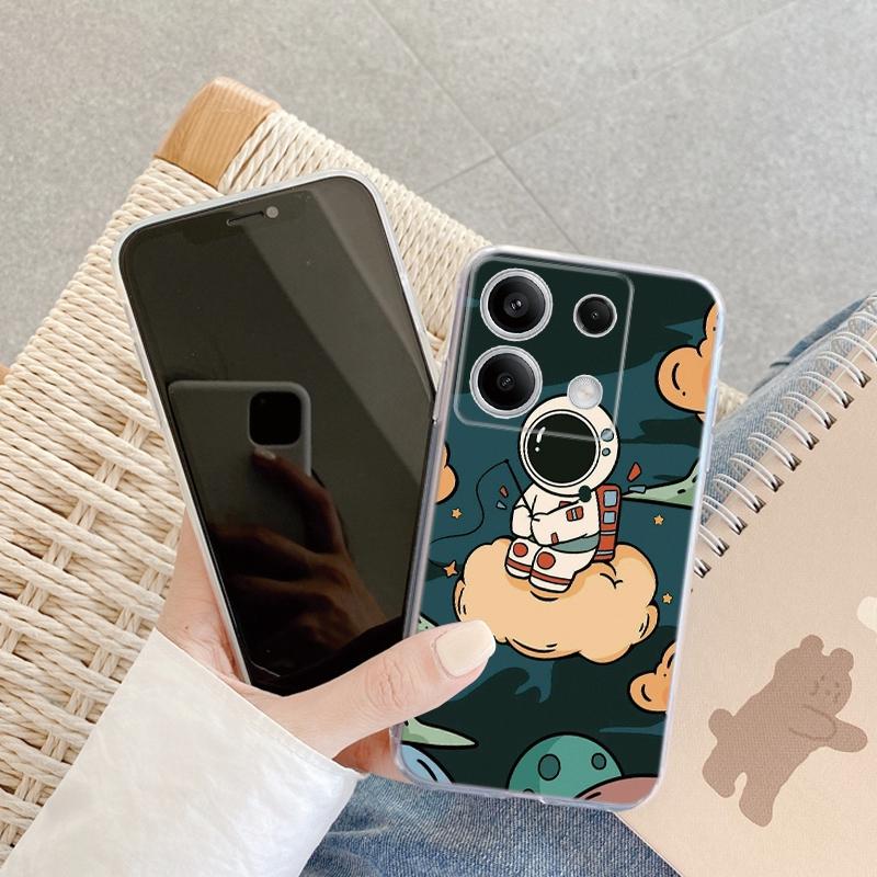 Cute Astronaut Case For iPhone Samsung A55 A35 M34 S24 Xiaomi Redmi 13 Pro 14C Huawei Honor Shockproof Phone Bumper TPU Anti-Scratch Clear Back Cover