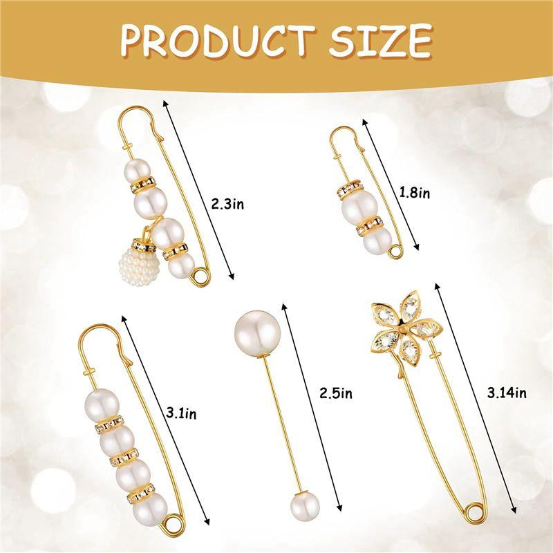 A74E-60Pcs Sweater Clips Heavy Duty Safety Pins Faux White Pearl Brooch Pin Dress Clip Hat Shawl Pin Rhinestone Enamel Pins