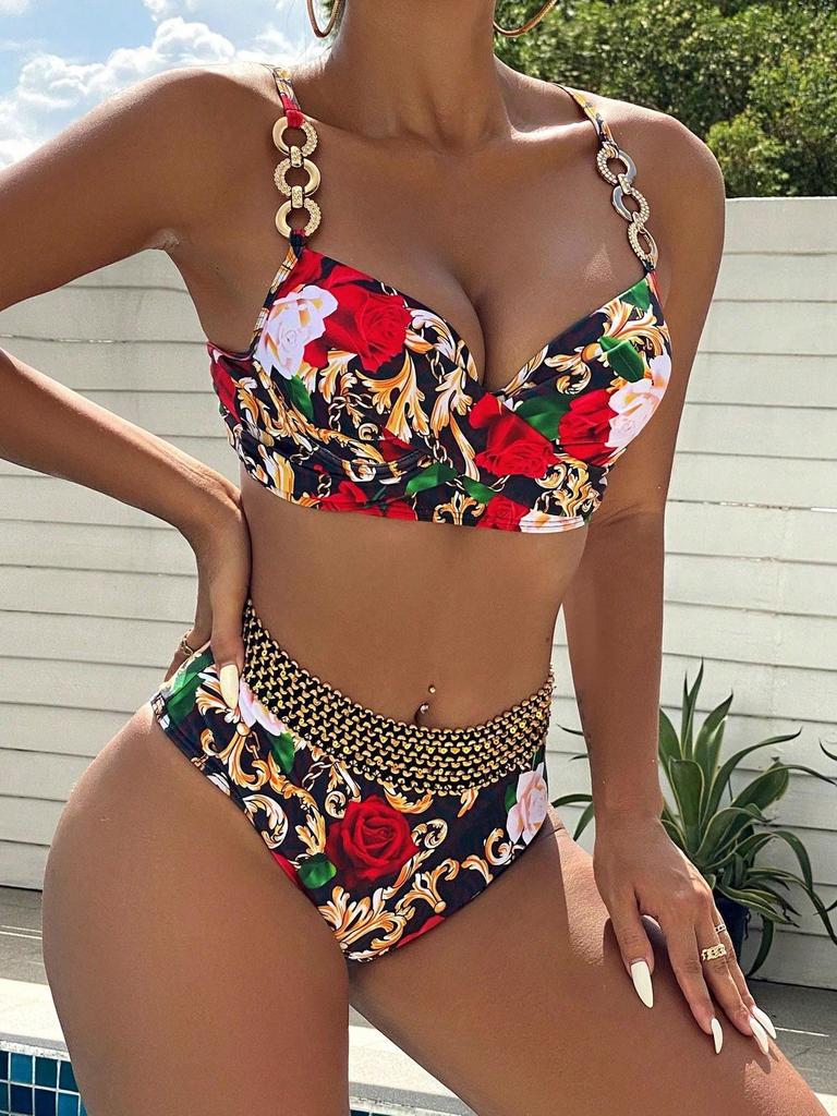 European & American Two-Piece Print Beach Vacation Swimsuit for Women