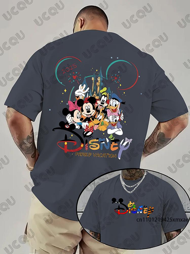 2025 New Men’s Disney Family Vacation Print Cotton T-shirt Summer Short Sleeve O-neck Tees Casual Streetwear Oversize Unisex Top