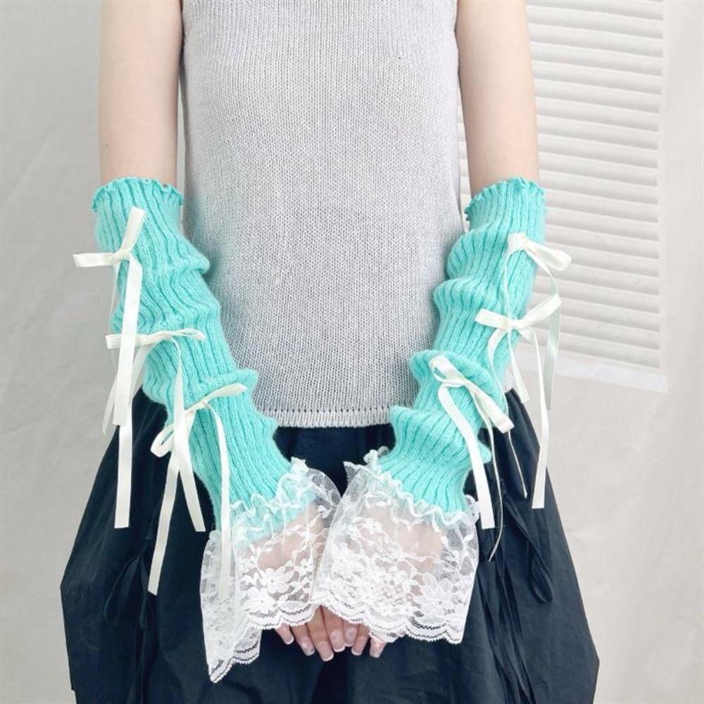 Knitted Wrist Sleeves Fingerless Anime Gloves Goth Elbow Mittens  Harajuku Style