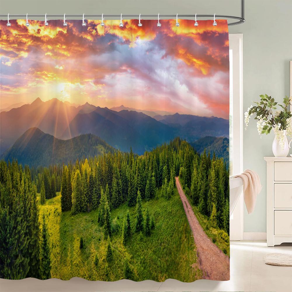 3D Printed Natural Mountains Forest Landscape Shower Curtain Polyester Fabric Waterproof Bathroom Curtains With Hooks 180*180