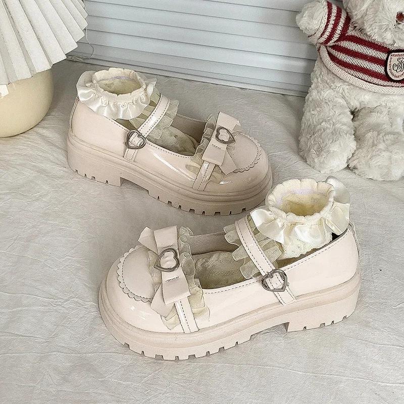 2025 Spring and Autumn High Quality Women's Shoes Fashion Round Toe Medium Heel Bow Knot One-Word Buckle Ladies Mary Jane