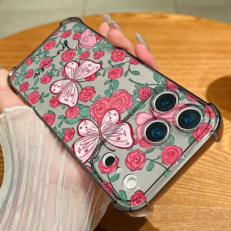 Card Slot Pocket Phone Case For iPhone Air 17 16 15 Pro Max 14 13 17 Pro 12 11 16e Shockproof Colorful Butterfly Clear TPU Cover