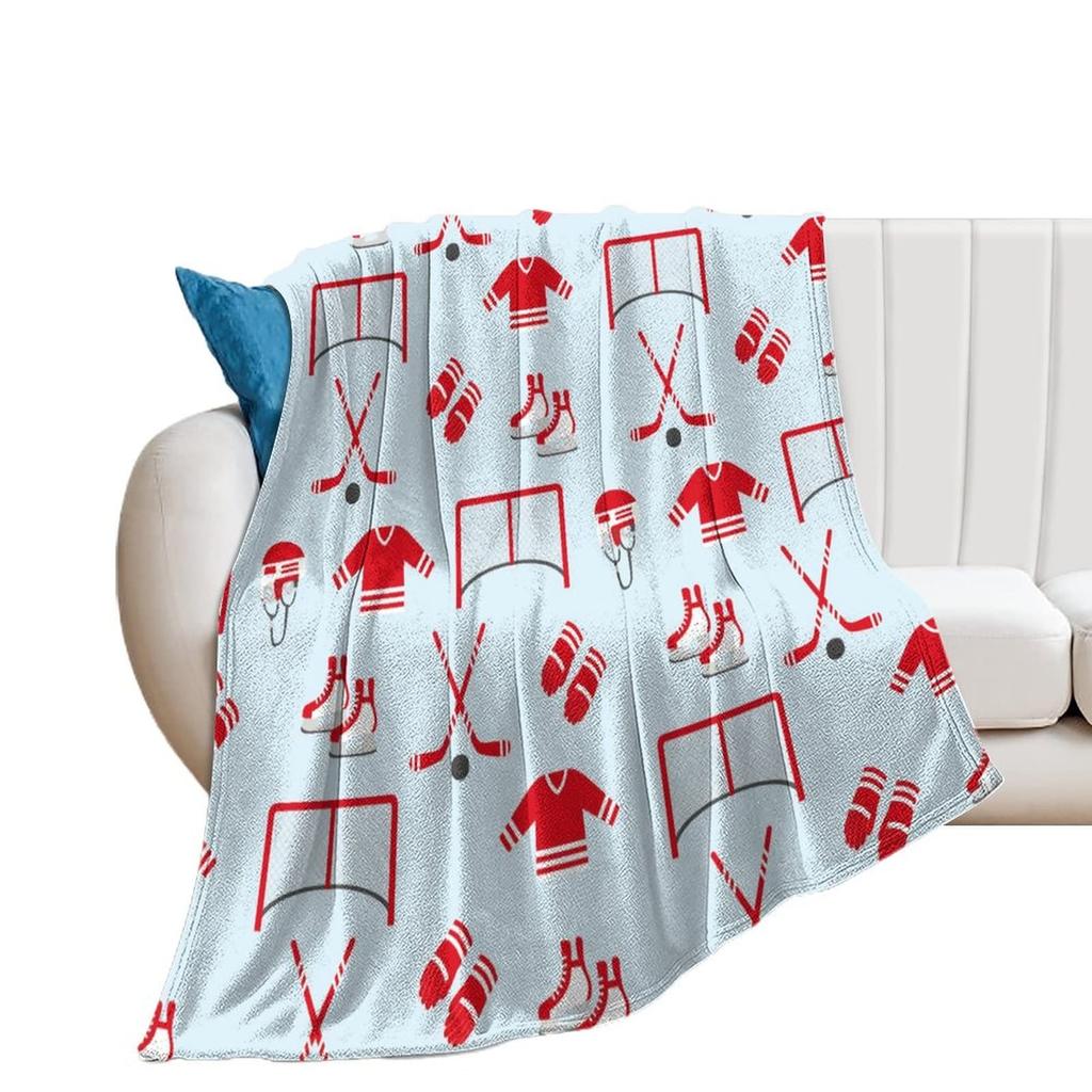 Ice Hockey Throw Blanket Winter Sport Game Flannel Blanket Sporting Competition Sofa Couch Office Flannel Blankets for Kids Boys