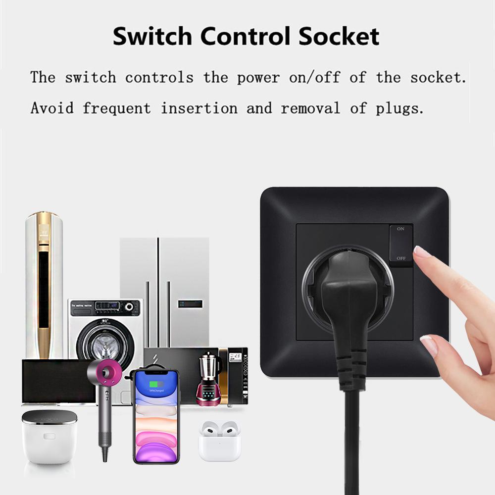 EIOMR EU Outlet with Usb Type-c Charging Port Black Curved Flame Retardant PC Panel 86mm Single Socket and 146mm Double Socket