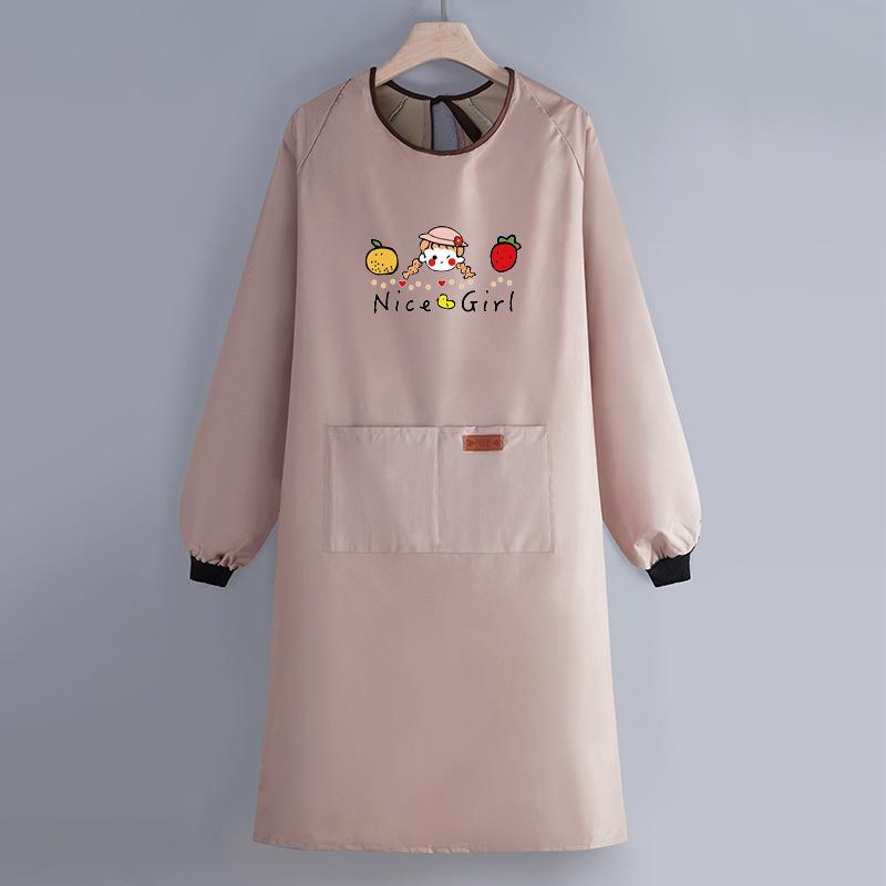 Internet Celebrity Long-Sleeved Apron Household Kitchen Waterproof And Oil-Proof Smock Adult Cartoon Print Cooking Apron