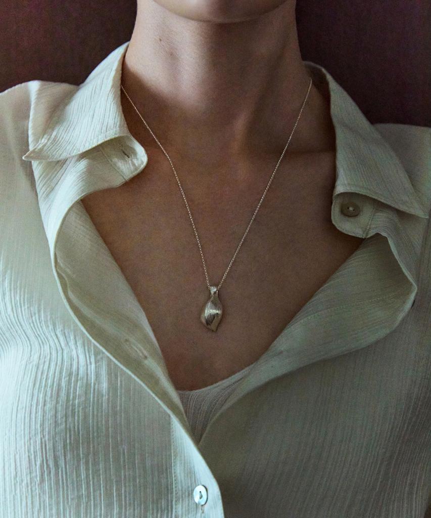 Rough Side White Label Seed Pendant Long-Necklace Silver 925