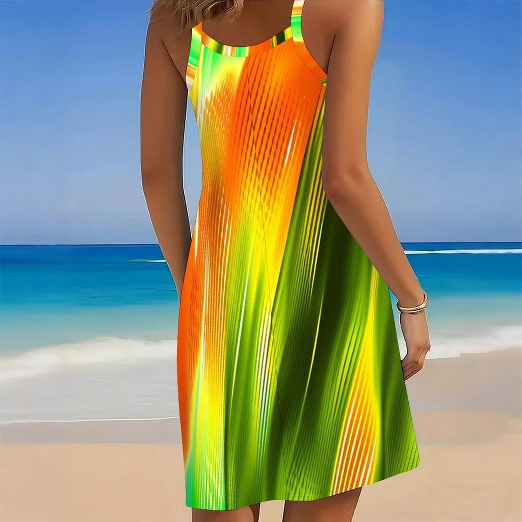 Abito da Spiaggia da Donna Mini Abito Stampa Casual Moderno Senza Maniche Vestibilità Larga Esterno Quotidiano Estate
