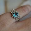 Luxury New Gold-plated Inlaid Aquamarine Single Ring, Leaf Shape Creative Women's Ring Simple and Fashionable