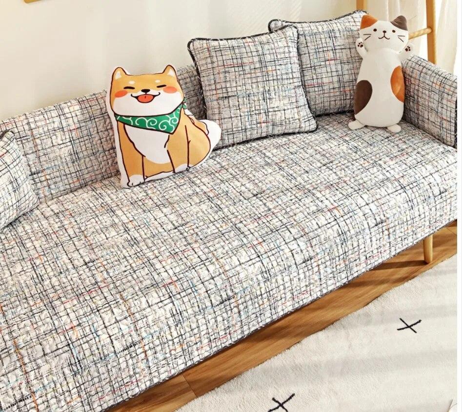 Nordic Black White Plaid Sofa Covers Cotton Soft Cushion Case Modern Four Seasons Non-slip Sofas Towel L-shaped Home Protective