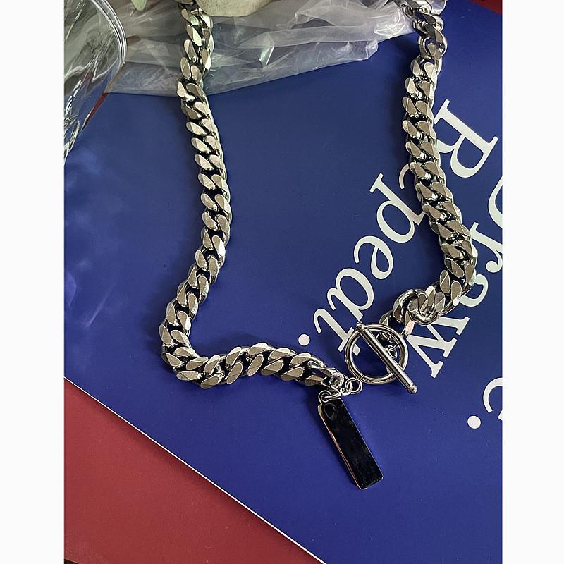 Mens Geometric Stainless Steel Cuban Chain Necklace For Streetwear Style