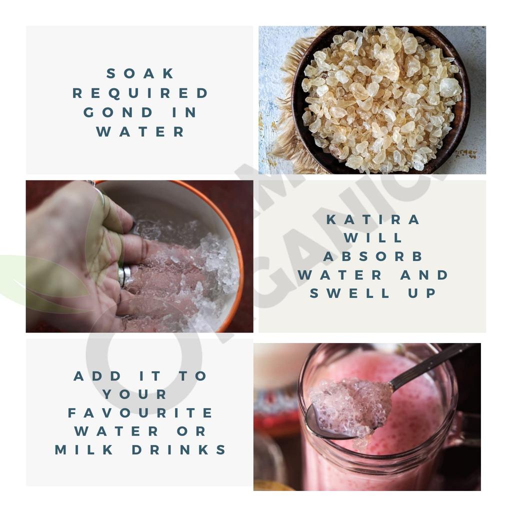 Namo Organics Gond Katira Pur - 250 gr | Proprietăți răcoritoare | Gumă comestibilă 100% naturală Superaliment