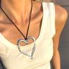Exaggerated Metal Big Love Heart Pendant Earrings Necklace for Women Gothic Black Rope Knotted Bowknot Adjustable Chain Jewelry