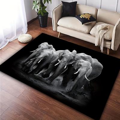 Elephant Herd Rug Velvet Flannel Printed Floor Mat Wildlife Design Decorative Carpet Living Room Home Decor