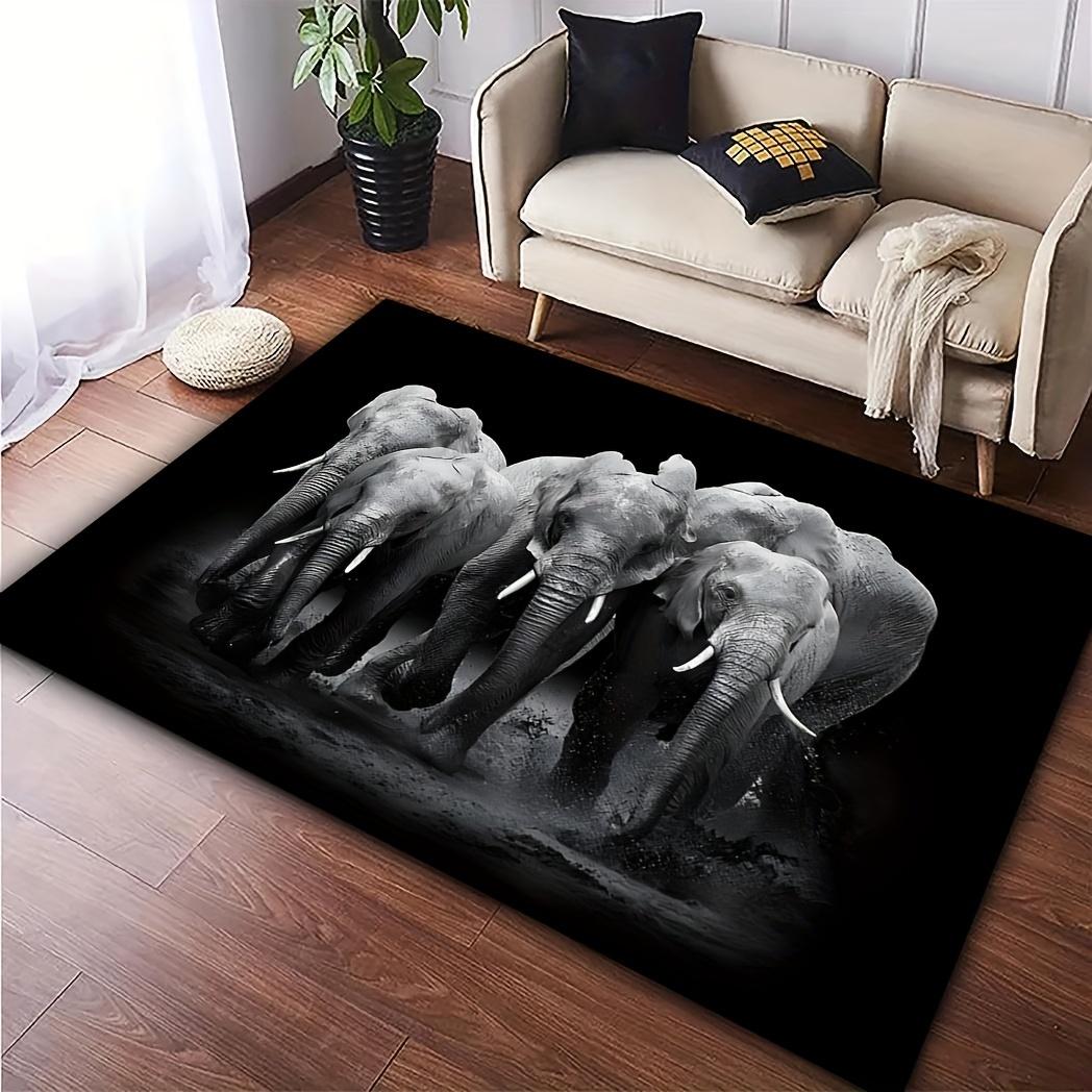 

Elephant Herd Rug Velvet Flannel Printed Floor Mat Wildlife Design Decorative Carpet Living Room Home Decor 40x60cm