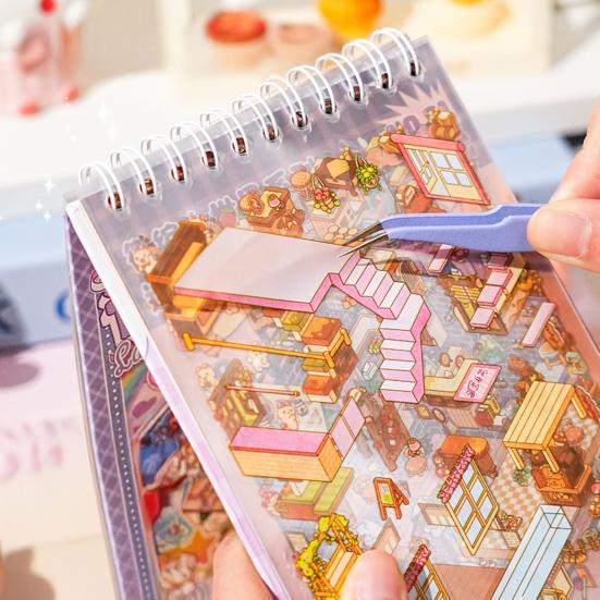 3D Scene Sticker Book Set for Kids Adults DIY Mini House Stickers Kit Reusable Kawaii Stickers for Home School Office