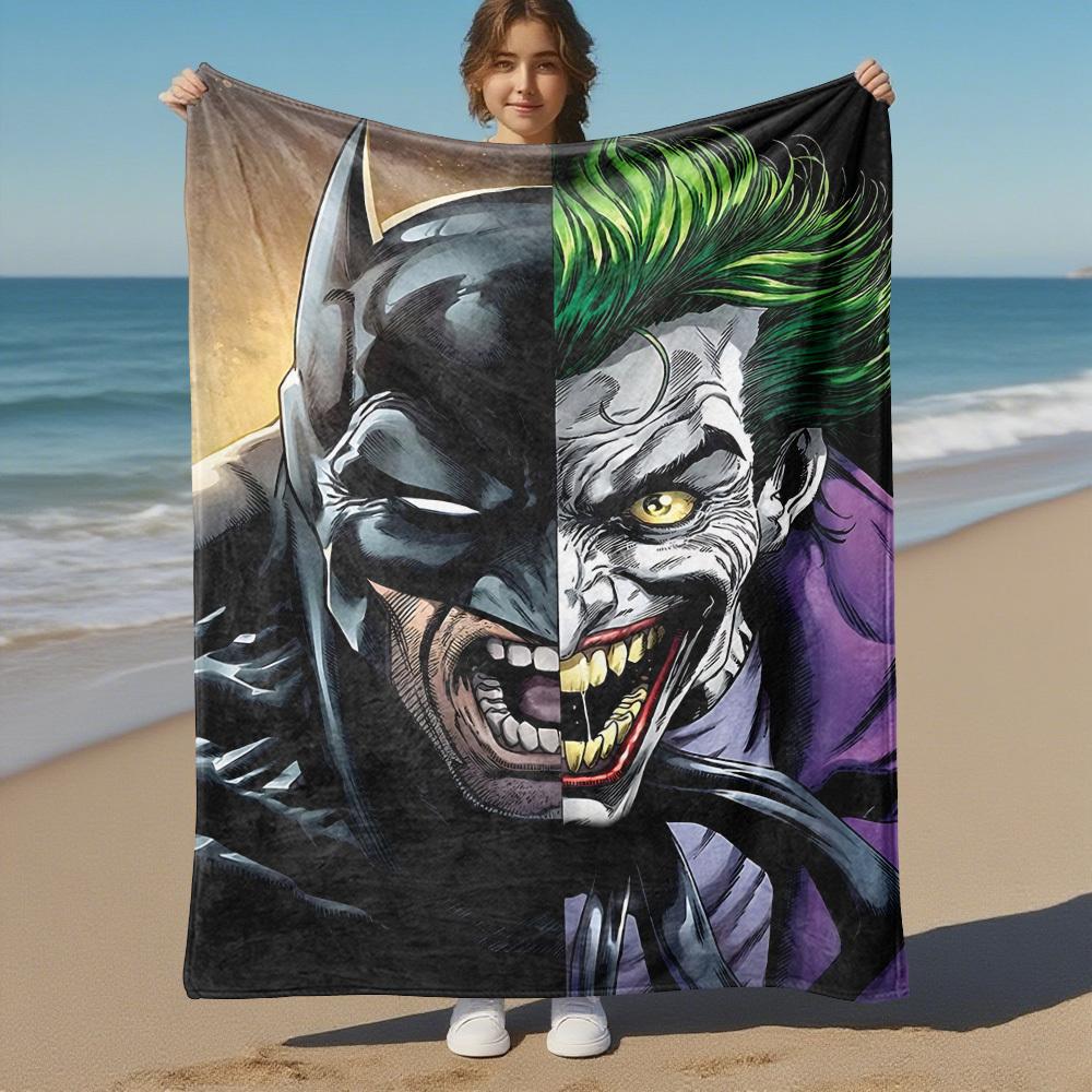 1pc Batman Joker Split Outdoor Blanket - Throw Blanket, Soft , Flannel Blankets, Living Room, Travel, Camping-1102055