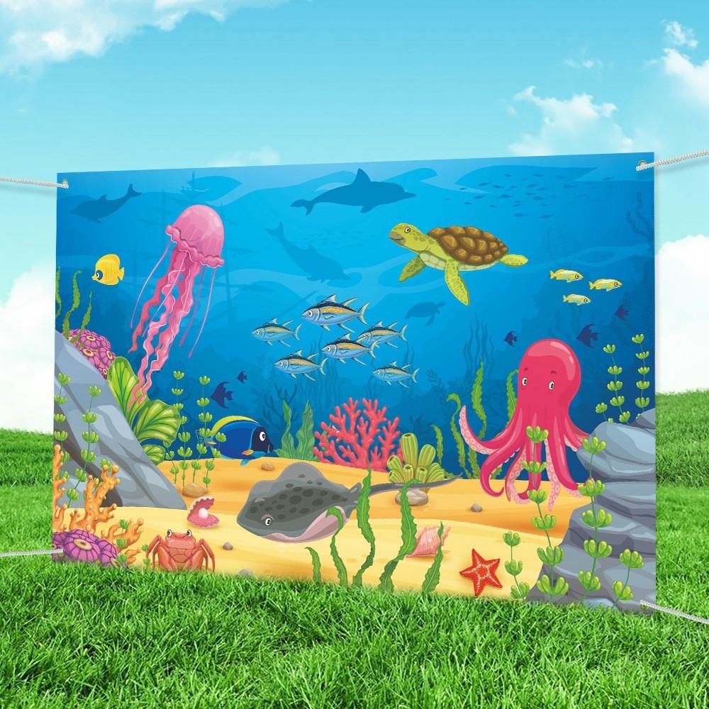 Marine Life Themed Background Banner For Birthday Party And Decoration Event