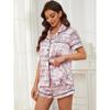 European & American Women's Summer Letter Print Ice Silk Pajama Set - Short-Sleeved Top & Shorts