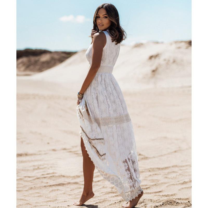 Women's Bohemian Summer Vacation Lace Dress Sleeveless Long Dress