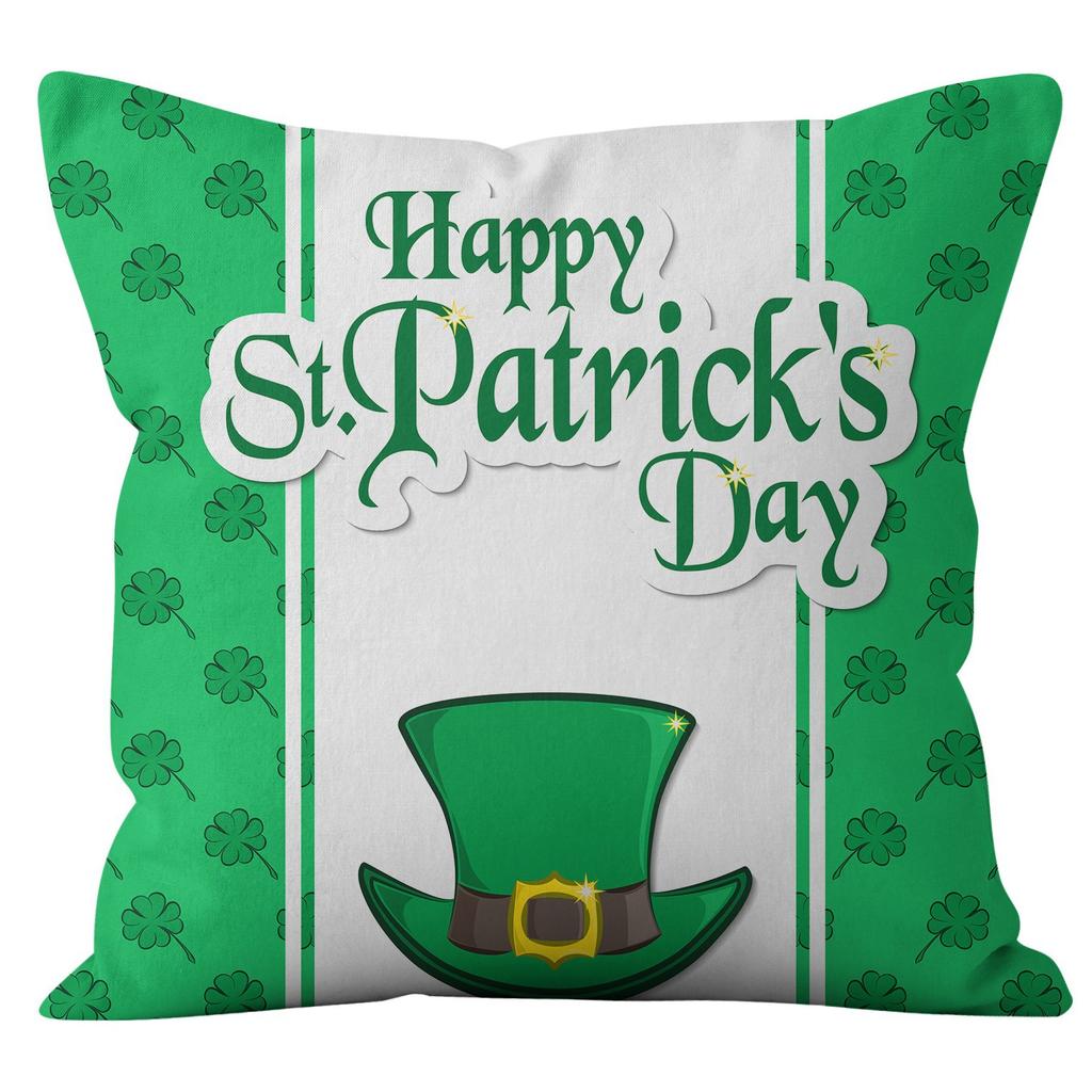 Home Cushion Cover St. Patrick's Day Pillowcase Four-leaf Clover Plaid Sofa Cushion Cover