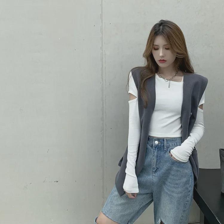 New Spring & Autumn Slim Fit Niche Design Sexy Elastic Short T-Shirt for Women