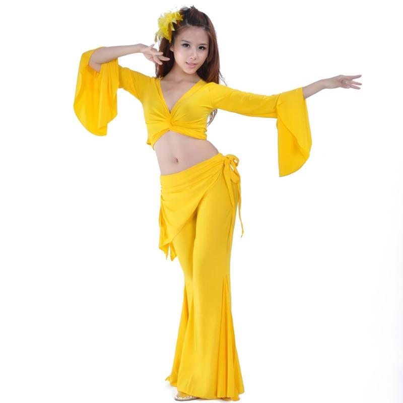 Belly Dance Autumn/Winter Set Crystal Cotton Small Sleeve and Crystal Cotton Waist Skirt Tribal Pants Belly Dance Set