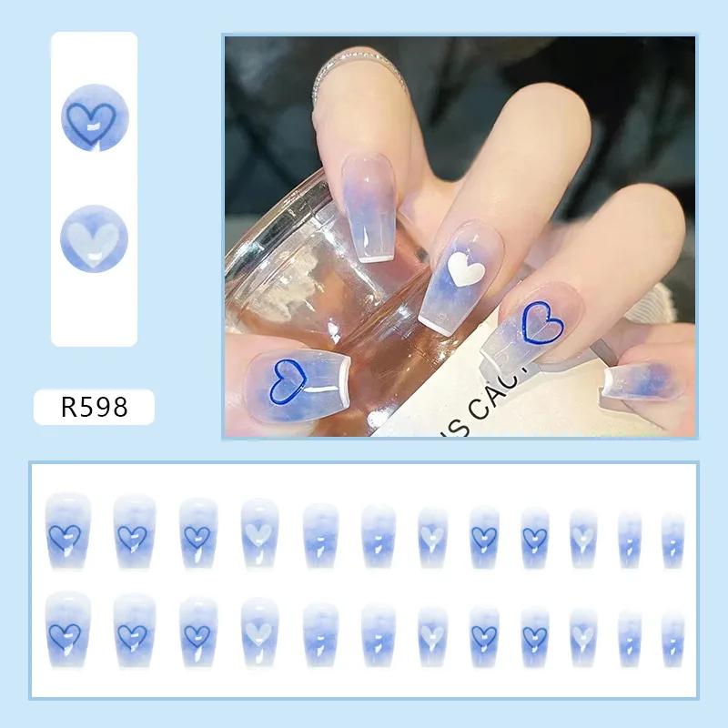 24Pcs French Tip Extra Long Ballerina Press On Nails Detachable Artificial Fake Nails Wearable Nail Art Tips