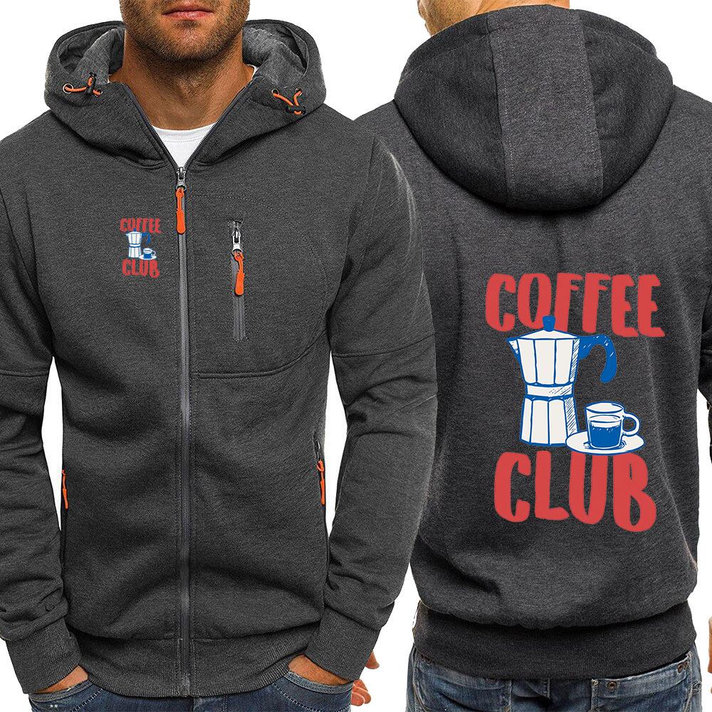 2026 Unisex Coffee Club Print Spring And Autumn New Men's Three-Color Zipper Cotton Hoodies Leisure Comfortable Harajuku Coat