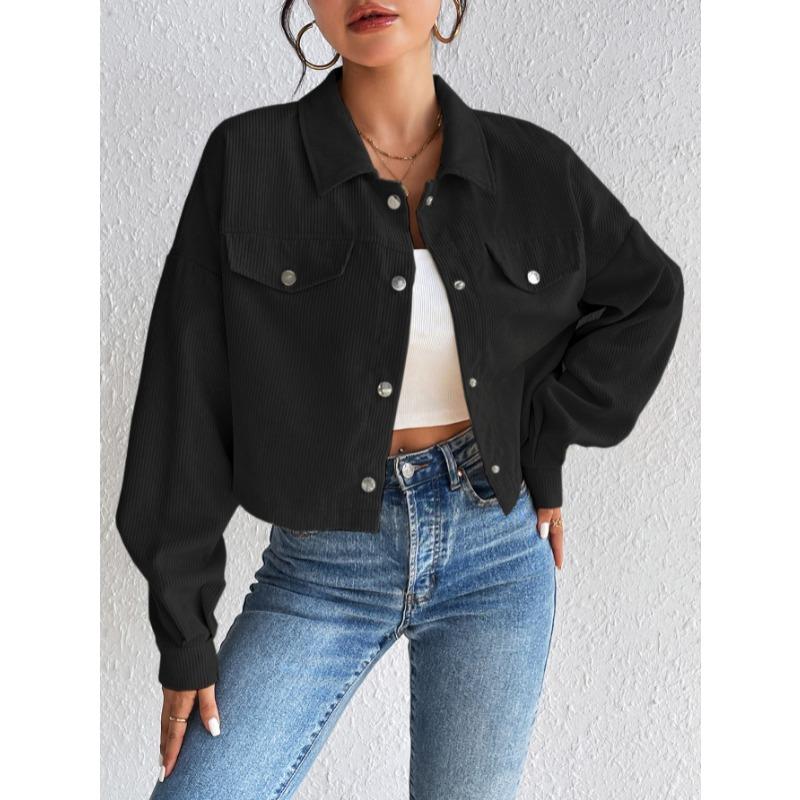 Autumn and Winter Loose Long Sleeve Casual Women Short Coats Buttons Simple Elegant Fashion Office Jacket Lapel Ladies Solid Color Clothing