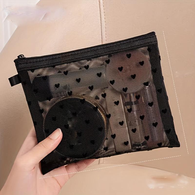 

HEART LEAF Повседневный шик Косметичка с принтом сердец - Черно-белый геометрический шевронный узор, Прочная ткань Многофункциональный органайзер для макияжа M чёрный