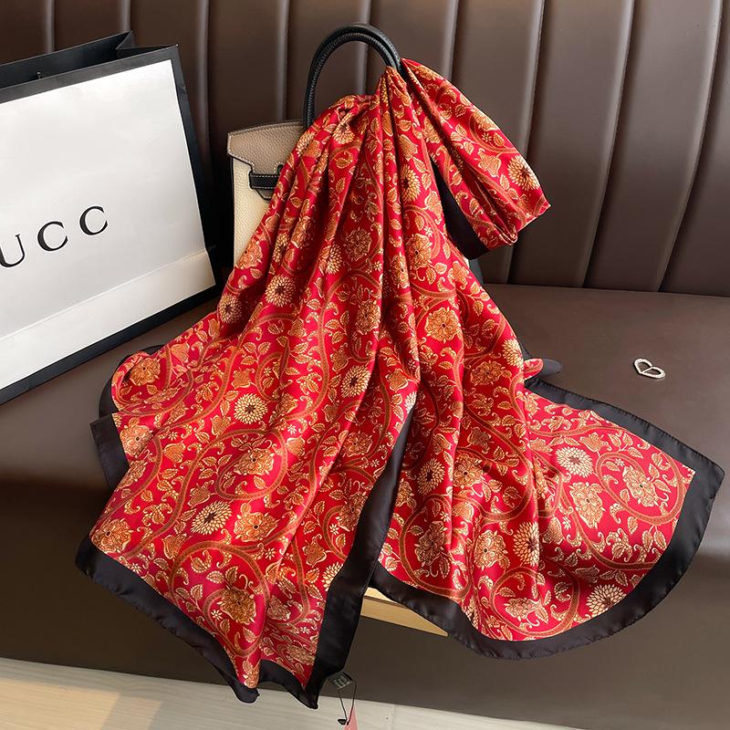 

Летний новый лотос Ли парча длинный шелковый шарф шаль шарф женский солнцезащитный принт повязка на голову саронг длинный шарф 90cmx180cm