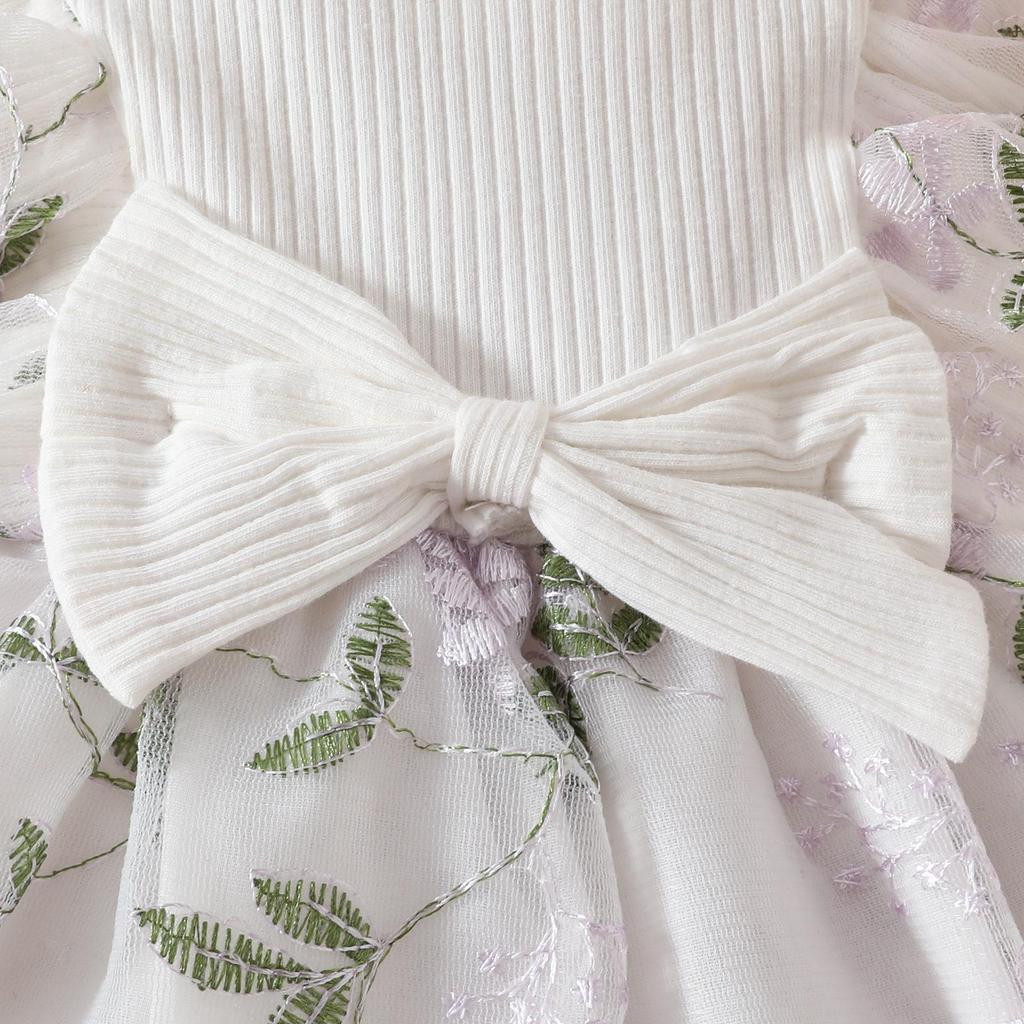 Baby Ruffle Bow Flower Mesh Dress Jumpsuit for 0-2 Years