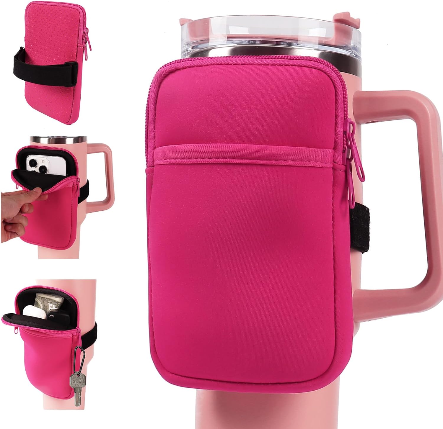 

Чехол для бутылки с водой Stanley, аксессуары для кубка Stanley объемом 18–40 унций, поясная сумка для кубка Stanley, чехол для стакана с карманом. ярко-розовый