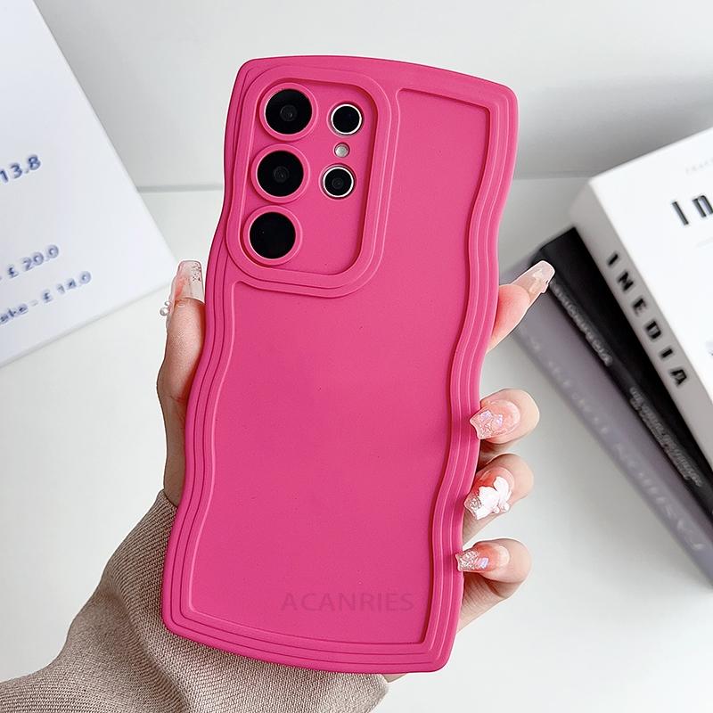 S 24 23 22 21 Curly Wavy Liquid Silicone Case For Samsung Galaxy S24 S23 S22 S21 S20 Plus Ultra Fe S10 Protect Soft Cover S23fe