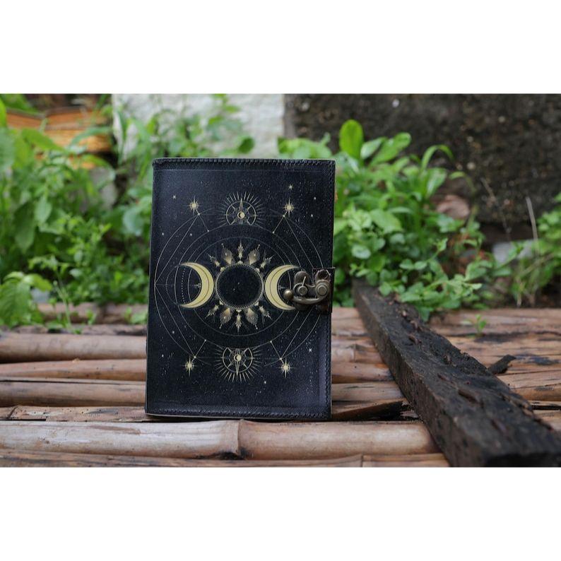 Sun Moon leather journal for Men Women 200 Pages of Antique Handmade Deckle Edge Vintage Paper traveling sketchbook