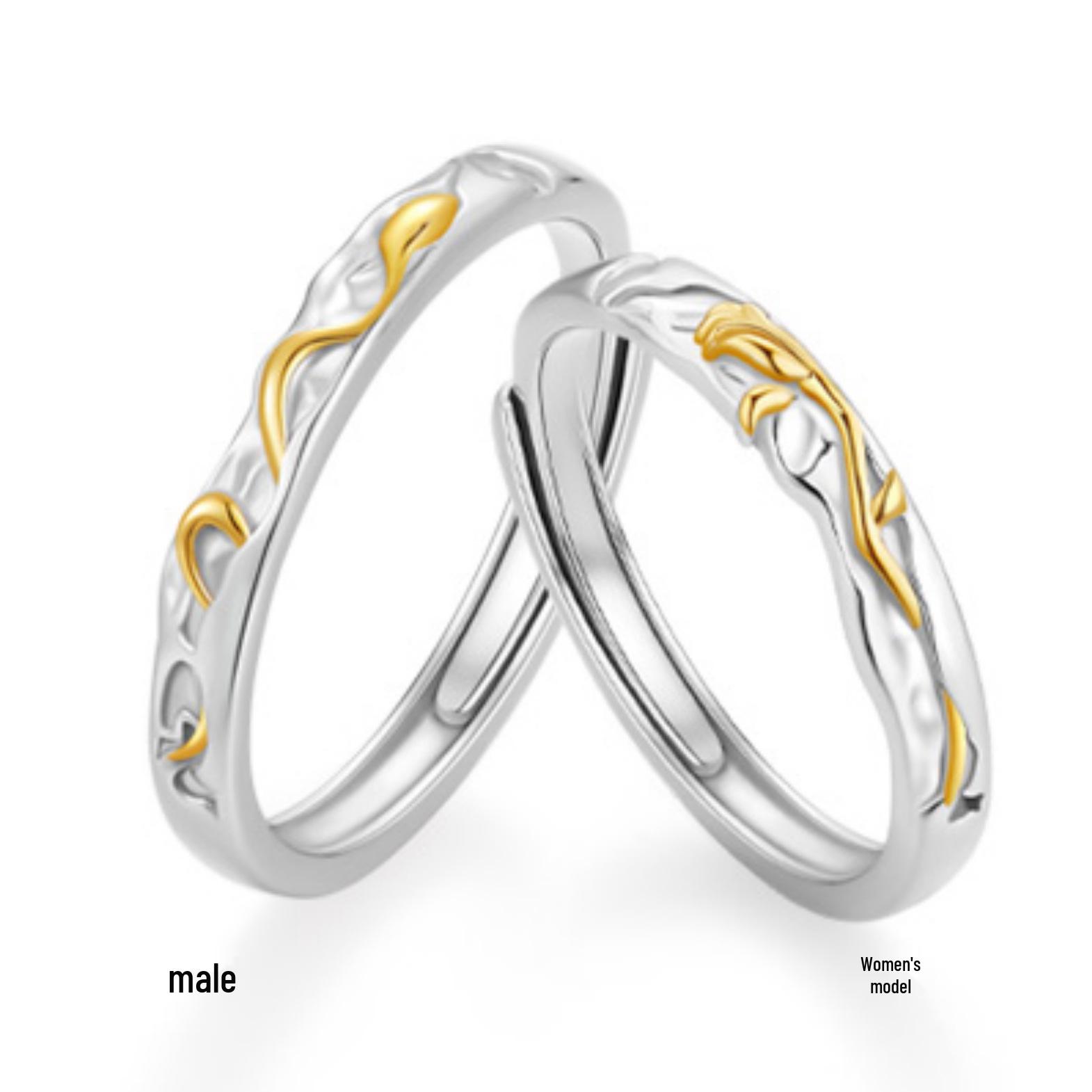 S925 Sterling Silver Snake and Rose Zodiac Couple Rings: Trendy, Versatile Design Adjustable