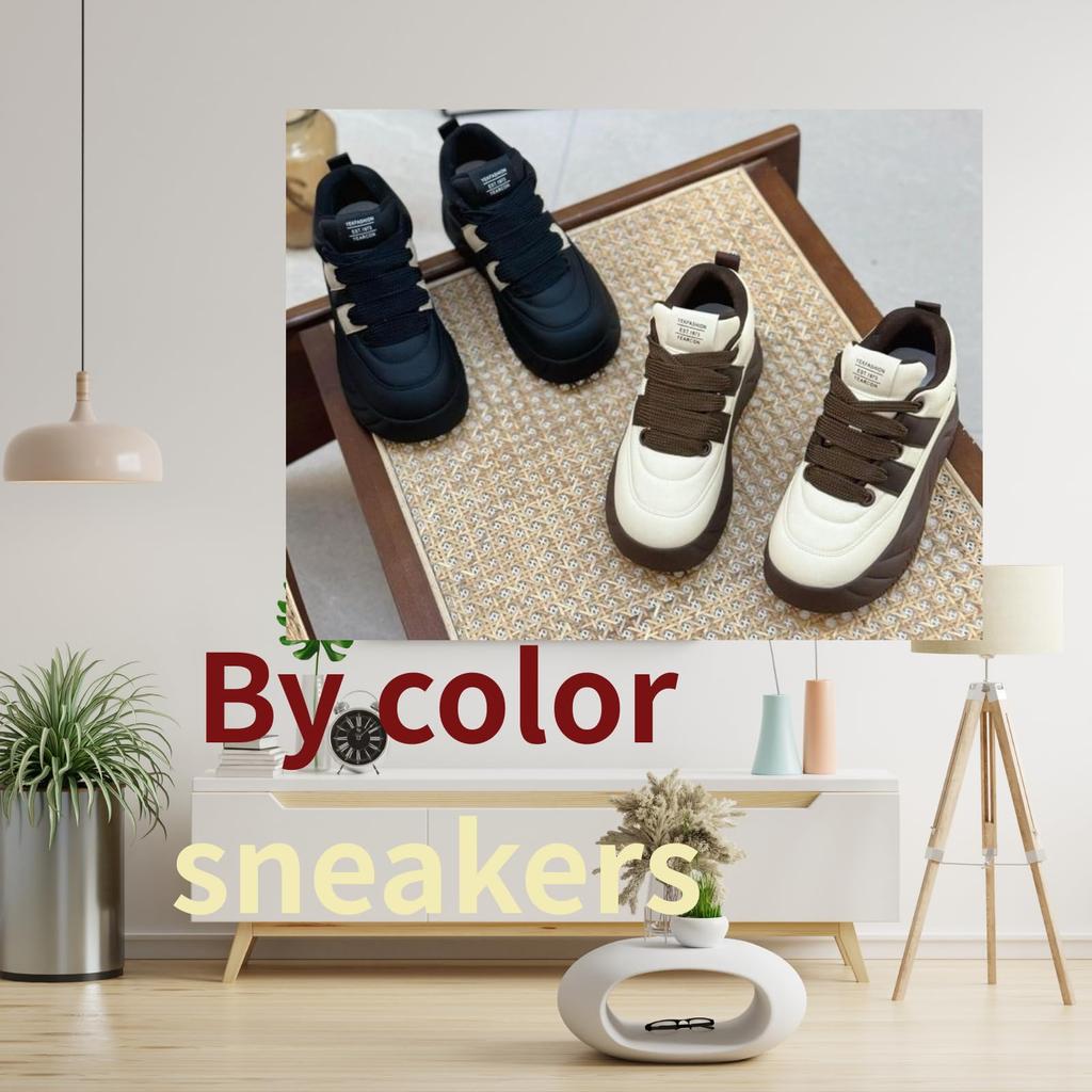 Platform Sneakers with Color Comfortable for Casual [1/2style] Two-Stripe Blocking, Lace-Up, Cushioned, Walking, Style, Women's (Brown, 24)