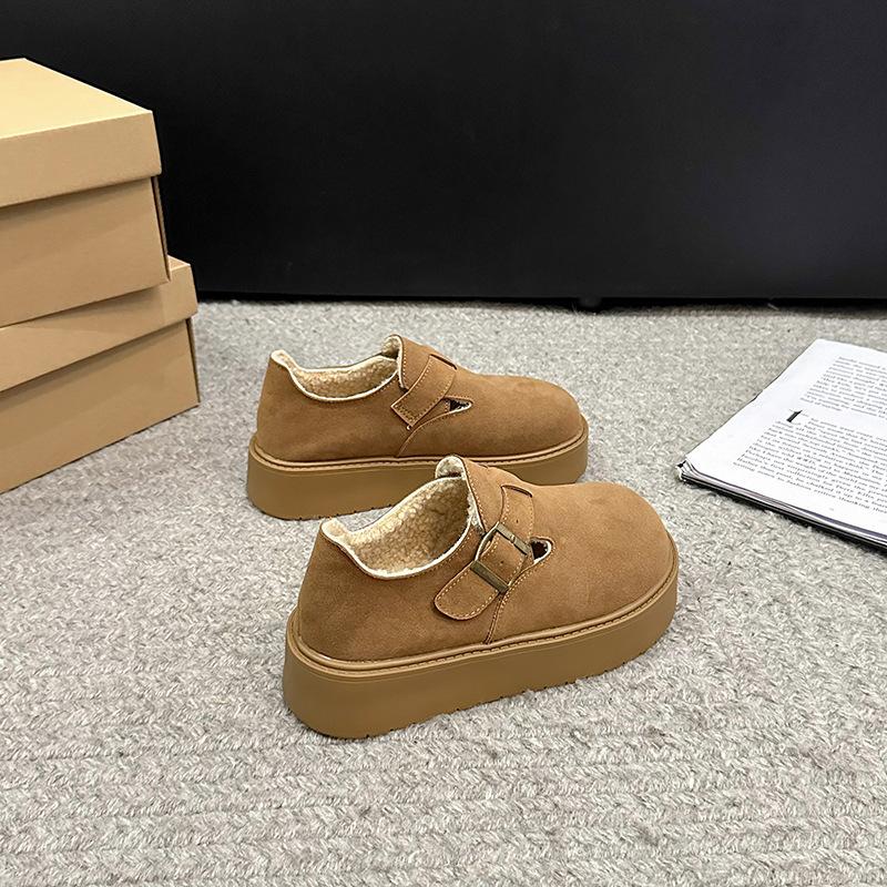 Thick-soled heightening Boken shoes women's autumn and winter 2024 new velvet one-pedal shoes retro casual warm cotton shoes